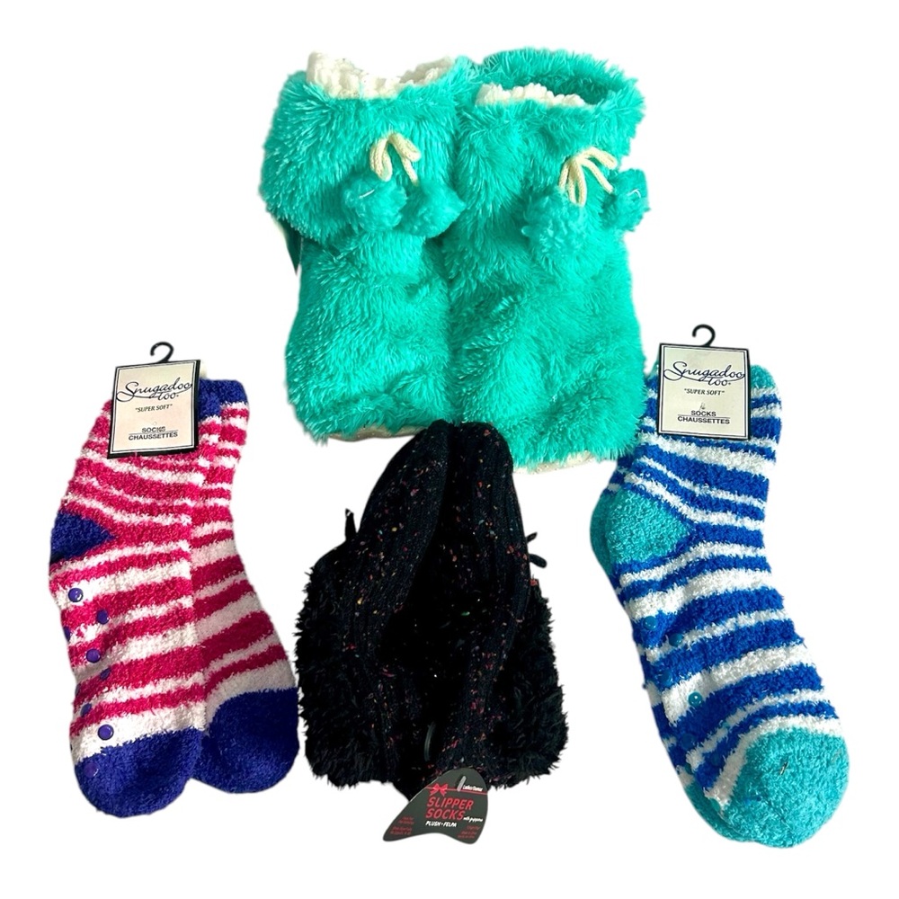 Variety Fuzzy Socks/Slippers with Anti-Slip Grip Set